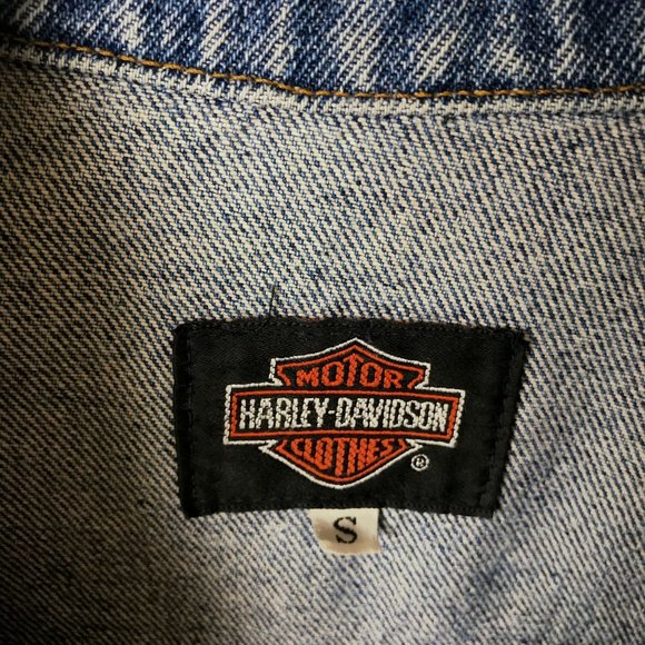 90s Vintage Harley Davidson Motorcycles Womens Medium Blue Denim Jacket Eagle M - Picture 4 of 16